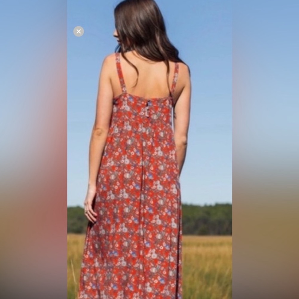 Natural‎ Life Patti Maxi, side slit floral Red Boho strap cottagecore size XS/S - Picture 2 of 12